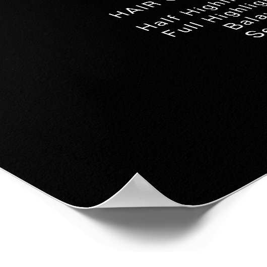 Modern Elegant Black Beauty salon prijslijst Poster (Hoek)