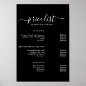 Modern Elegant Black Beauty salon prijslijst Poster (Voorkant)