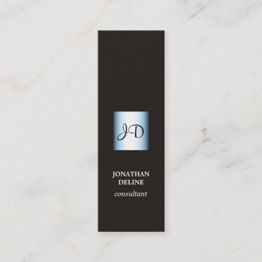 Modern Elegant Black Blue Monogram Consultant Mini Visitekaartje (Voorkant)