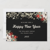 Modern Elegant Black Botanical New Year Card Feestdagenkaart (Voorkant)