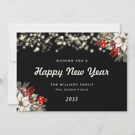 Modern Elegant Black Botanical New Year Card Feestdagenkaart (Voorkant)