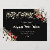 Modern Elegant Black Botanical New Year Card Feestdagenkaart (Voorkant / Achterkant)