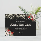 Modern Elegant Black Botanical New Year Card Feestdagenkaart (Staand voorkant)