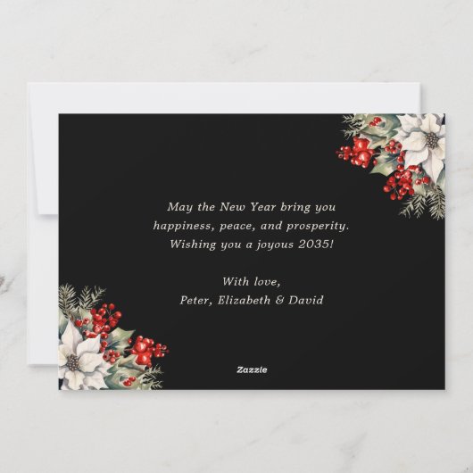 Modern Elegant Black Botanical New Year Card Feestdagenkaart (Achterkant)