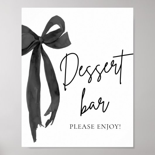 Modern Elegant Black Bow Dessert Bar Sign Poster (Voorkant)