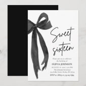 Modern Elegant Black Bow Sweet 16 Verjaardagsfeest Kaart (Voorkant / Achterkant)