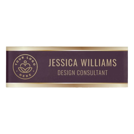 Modern Elegant Black Burgundy Red Business Logo Naambadge (Voorkant)