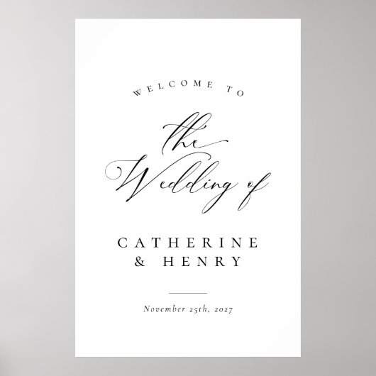 Modern Elegant Black Calligraphy Weduwen Welkom Poster (Voorkant)