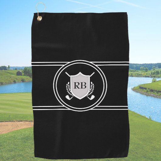 Modern Elegant Black Custom Monogram Golfhanddoek
