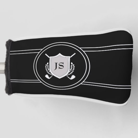 Modern Elegant Black Custom Monogram Golfheadcover (Voorkant)