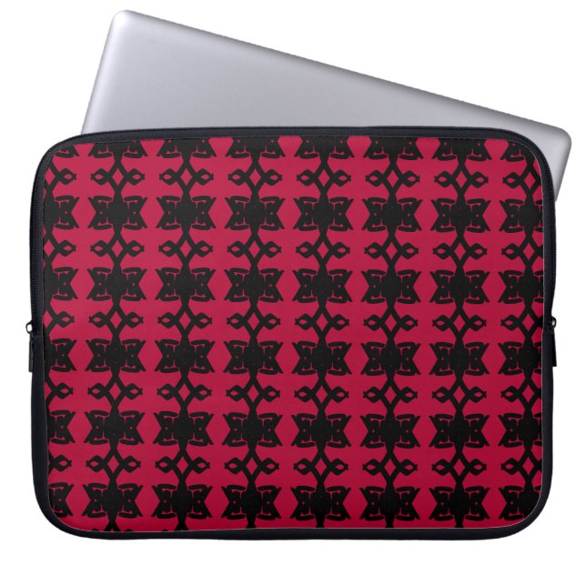 Modern Elegant Black en Burgundy Red Pattern Laptop Sleeve (Voorkant)