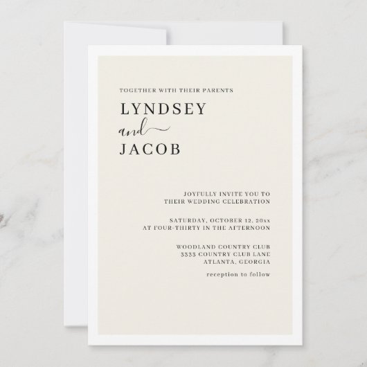 Modern Elegant Black en Cream Wedding Kaart (Voorkant)