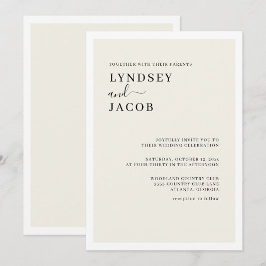 Modern Elegant Black en Cream Wedding Kaart (Voorkant / Achterkant)