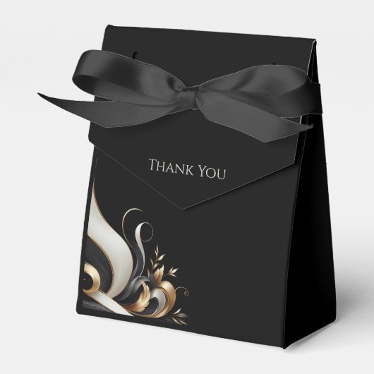 Modern Elegant Black en Gold Bedankdoosjes (Voorkant Zijde)
