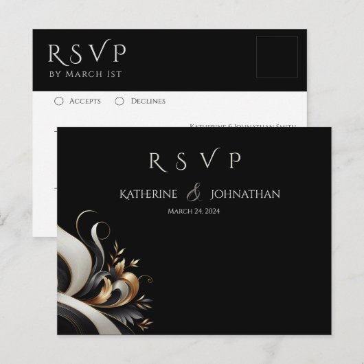 Modern Elegant Black en Gold Briefkaart (Voorkant / Achterkant)