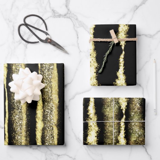 Modern Elegant Black en Gold Kerstmis Inpakpapier Vel (Voorkant)