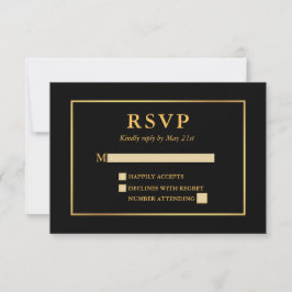 Modern Elegant Black en Gold Lijst RSVP Kaartje