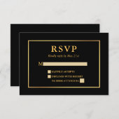 Modern Elegant Black en Gold Lijst RSVP Kaartje (Voorkant / Achterkant)