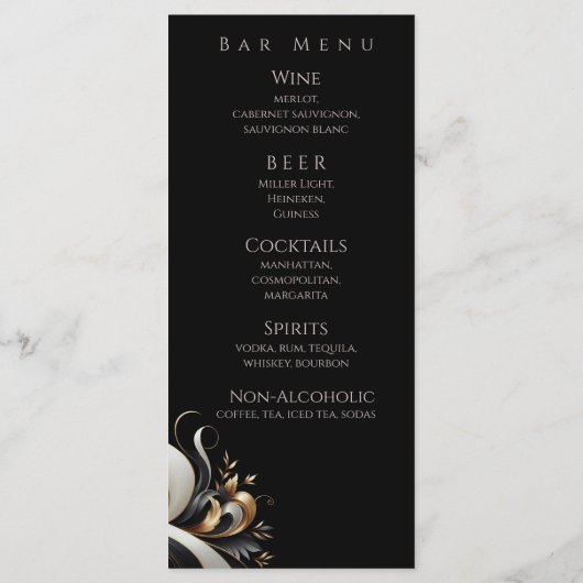 Modern Elegant Black en Gold Menu (Achterkant)