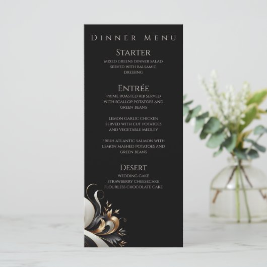 Modern Elegant Black en Gold Menu (Staand voorkant)