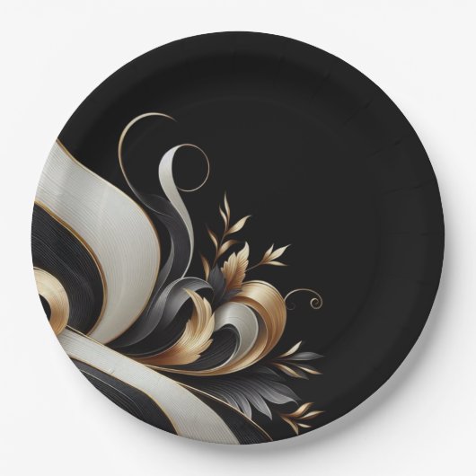Modern Elegant Black en Gold Papieren Bordje (Voorkant)