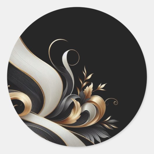 Modern Elegant Black en Gold Ronde Sticker (Voorkant)