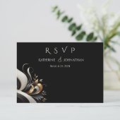 Modern Elegant Black en Gold RSVP Kaartje (Staand voorkant)