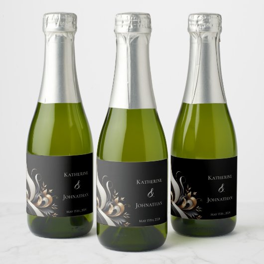 Modern Elegant Black en Gold Sparkling Wijnetiket (Flessen)