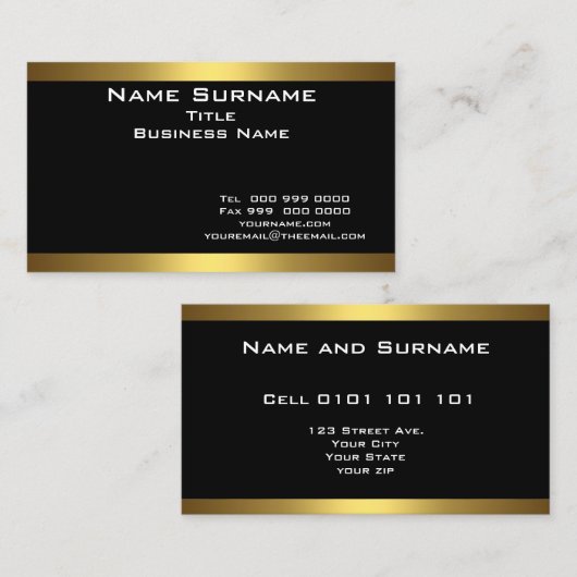 Modern Elegant Black en Gold Visitekaartje (Voorkant / Achterkant)