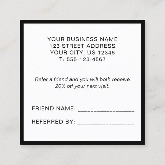 Modern Elegant Black en White Aanbevelingskaartje (Achterkant)