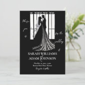 Modern Elegant Black en White Botanical Wedding Kaart (Staand voorkant)