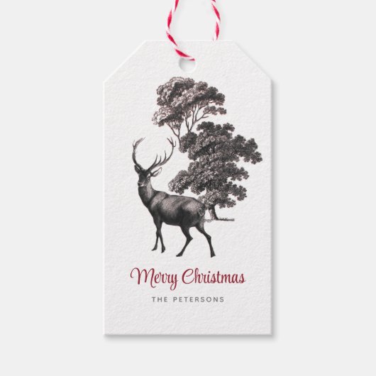 Modern Elegant Black en White Deer Toile Woodland Cadeaulabel (Voorkant)