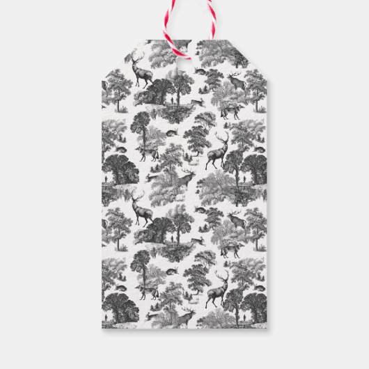 Modern Elegant Black en White Deer Toile Woodland Cadeaulabel (Achterkant)