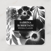 Modern Elegant Black en White Floral Pattern Vierkante Visitekaartje (Voorkant)