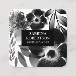 Modern Elegant Black en White Floral Pattern Vierkante Visitekaartje