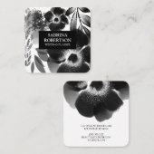Modern Elegant Black en White Floral Pattern Vierkante Visitekaartje (Voorkant / Achterkant)