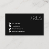 Modern Elegant Black en White Hair Stylist Visitekaartje (Achterkant)