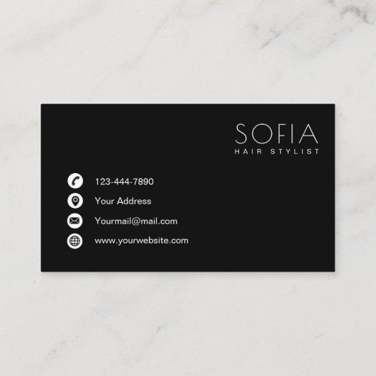 Modern Elegant Black en White Hair Stylist Visitekaartje (Achterkant)