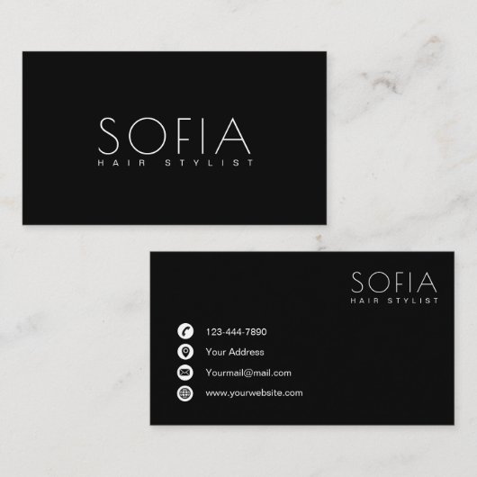 Modern Elegant Black en White Hair Stylist Visitekaartje (Voorkant / Achterkant)