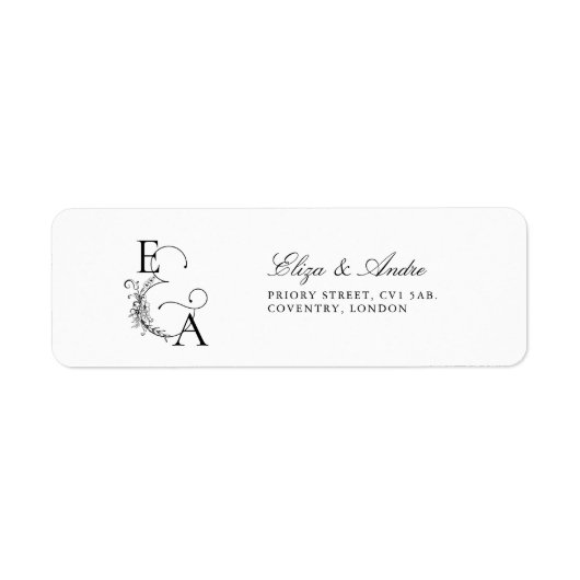 Modern Elegant Black en White Monogram Etiket (Voorkant)