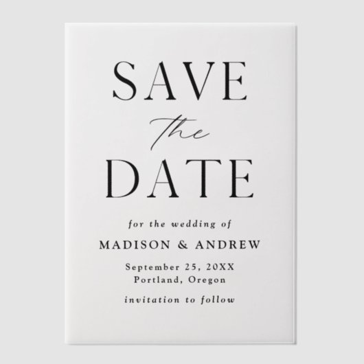Modern Elegant Black en White Save the Date Vellum Uitnodigingen (Voorkant)