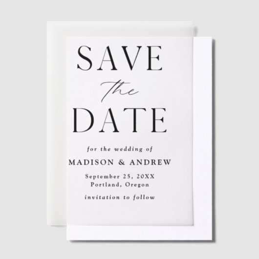 Modern Elegant Black en White Save the Date Vellum Uitnodigingen (Offset)