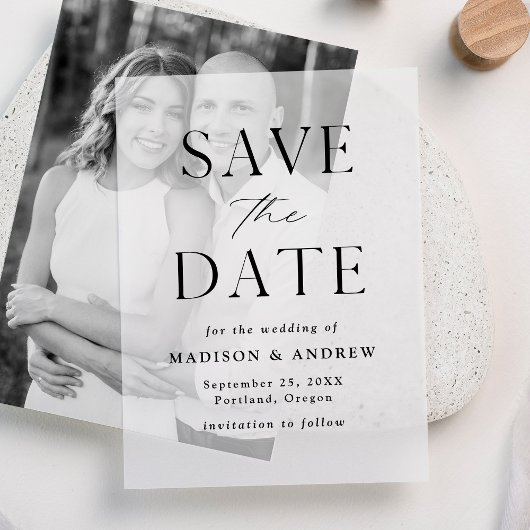 Modern Elegant Black en White Save the Date Vellum Uitnodigingen