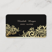 Modern Elegant Black, Faux Gold Floral Visitekaartje (Voorkant)