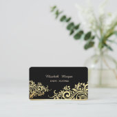 Modern Elegant Black, Faux Gold Floral Visitekaartje (Staand voorkant)