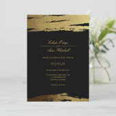 Modern Elegant Black & Faux Gold Foil Paint Stroke Kaart (Staand voorkant)