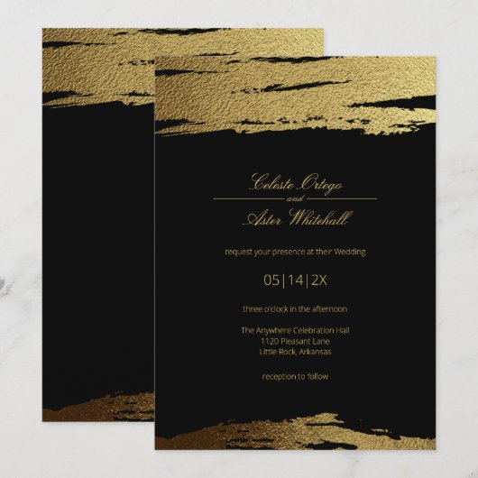 Modern Elegant Black & Faux Gold Foil Paint Stroke Kaart (Voorkant / Achterkant)