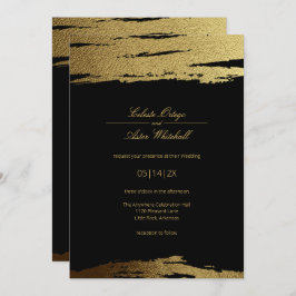 Modern Elegant Black & Faux Gold Foil Paint Stroke Kaart