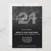 Modern Elegant Black Glitter 21st Birthday Kaart (Voorkant)
