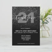 Modern Elegant Black Glitter 21st Birthday Kaart (Staand voorkant)